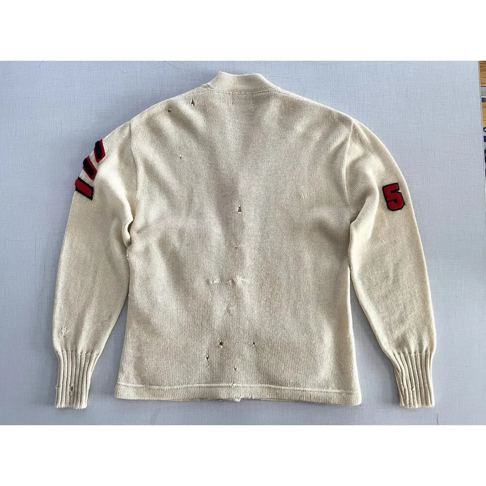 Sarby Sportswear Sz M Letterman Cardigan Sweater Cream Wool Vintage 1950's